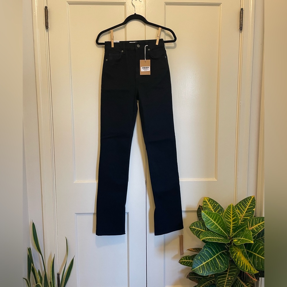 Reformation Liza Ultra Highrise Split Hem Black Wash Denim